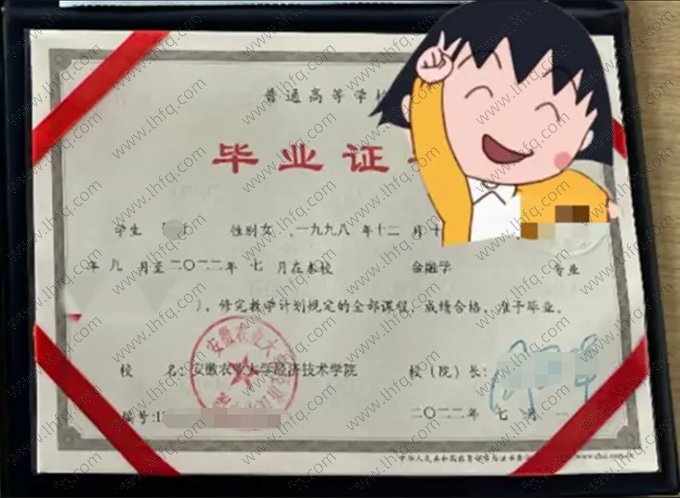 安徽农业大学经济技术学院2022年普通全日制本科毕业证书样本图片（金融学）