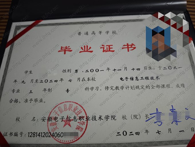 安徽电子信息职业技术学院2024年普通全日制专科毕业证书样本图片（电子信息工程技术）