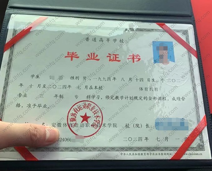 安徽体育运动职业技术学院2024年普通全日制专科毕业证书样本图片（体育教育）
