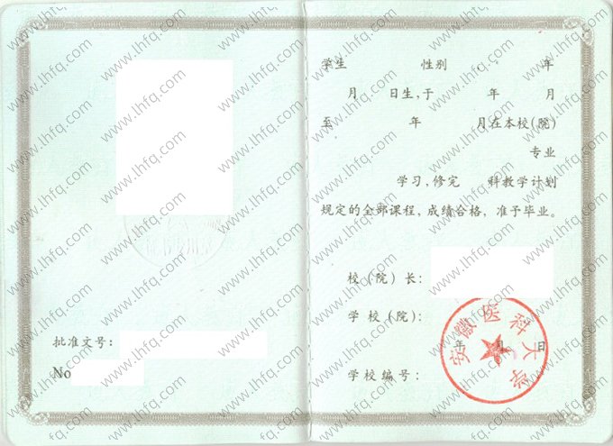 安徽医科大学2000年成人高等教育函授专升本科毕业证书样本图片（手写）