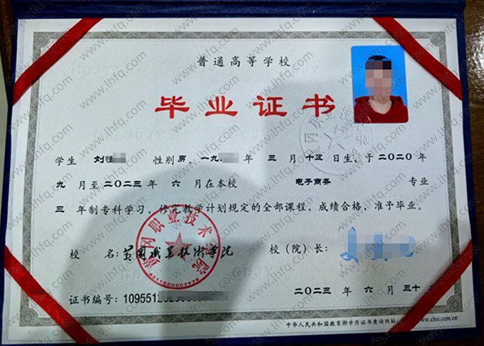 黄冈职业技术学院2023年普通全日制专科毕业证书样本图片（电子商务）