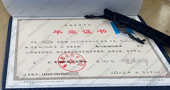 东莞职业技术学院2023年普通全日制专科毕业证书样本图片（电气自动化技术）