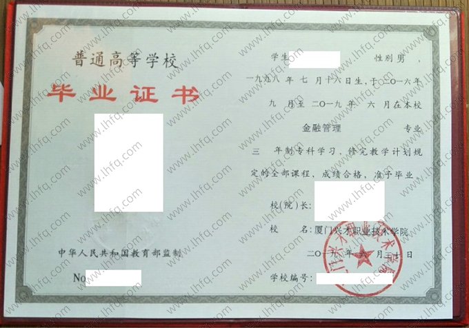 厦门兴才职业技术学院2019年普通全日制专科毕业证书样本图片（金融管理）