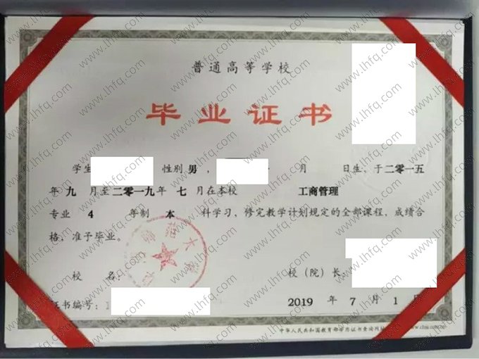 阜阳师范大学2019年普通全日制本科毕业证书样本图片（工商管理）