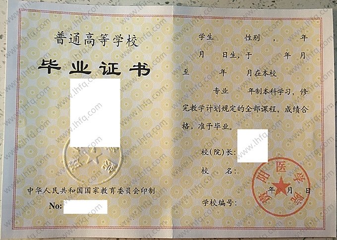 贵阳医学院1997年普通全日制本科毕业证书样本图片（手写）