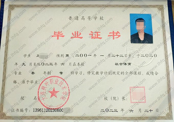 大连枫叶职业技术学院2023年普通全日制专科毕业证书样本图片（社会体育）