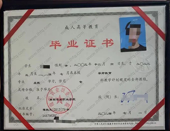 南阳农业职业学院2024年函授专科毕业证书样本图片（学前教育）