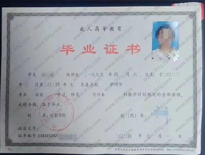 河套学院2024年业余专升本科毕业证书样本图片（护理学）