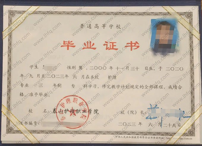 泰山护理职业学院2023年普通全日制专科毕业证书样本图片（护理）