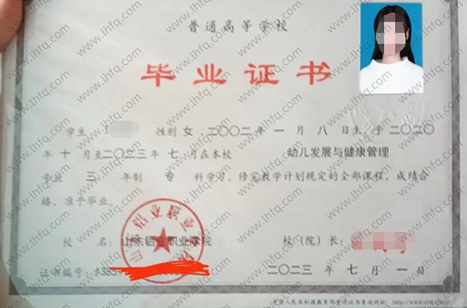 山东铝业职业学院2023年普通全日制专科毕业证书样本图片（幼儿发展与健康管理）