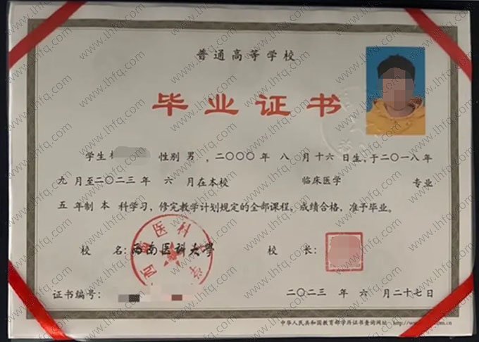 西南医科大学2023年普通全日制本科毕业证书样本图片（临床医学）