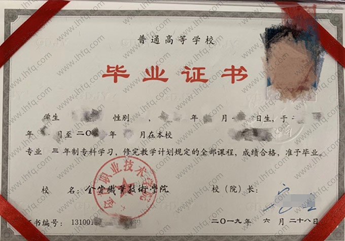 金肯职业技术学院2019年普通全日制专科毕业证书样本图片（机电一体化技术）