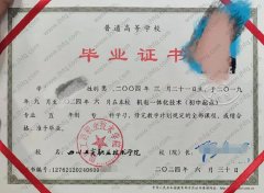 四川工商职业技术学院毕业证样本图片