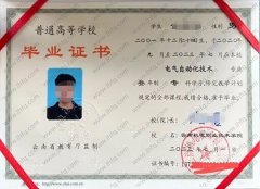 云南机电职业技术学院毕业证样本图片