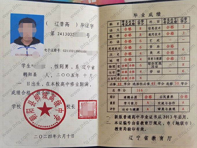 朝阳县柳城高级中学2024年普通高中毕业证书样本图片