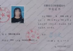 阜阳市第五中学高中毕业证样本图片