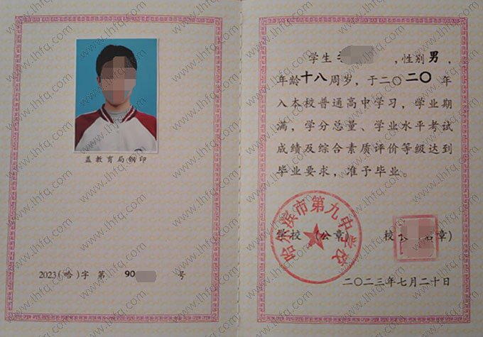哈尔滨市第九中学校2023年普通高中毕业证书样本图片