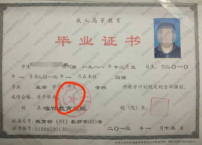 喀什教育学院2013年业余专科毕业证书样本图片（汉语）