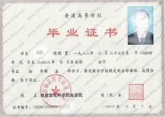 湖南信息科学职业学院毕业证样本图片