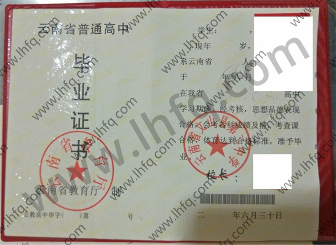 云南省文山县第二中学2001年高中毕业证样本
