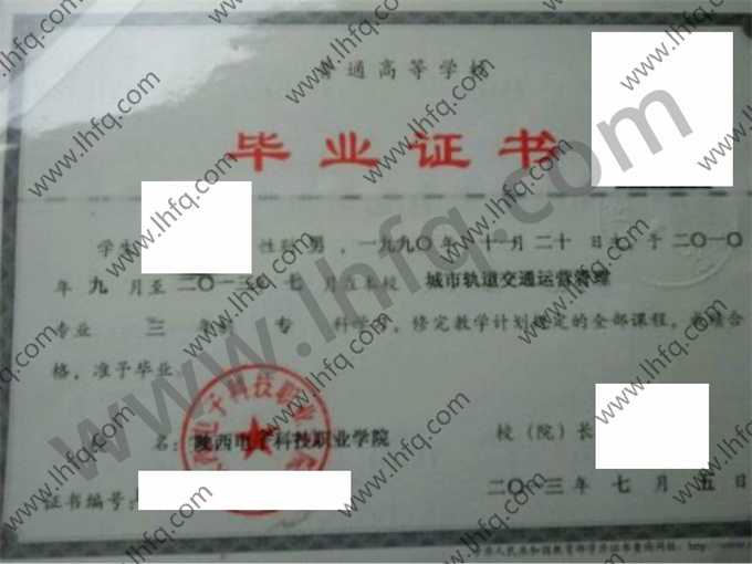 陕西电子科技职业学院毕业证样本