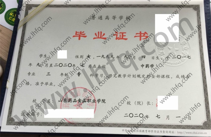山东药品食品职业学院毕业证样本