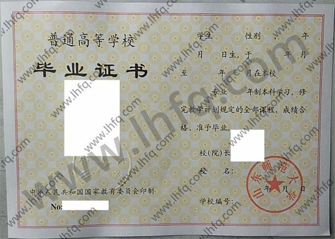 山东师范大学1997年统招本科毕业证样张（手写）