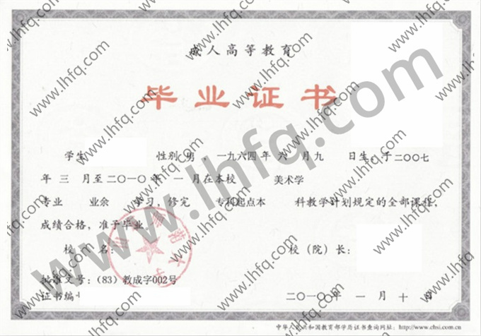山东师范大学2010年成人高等教育业余专科起点本科毕业证模板（美术学）