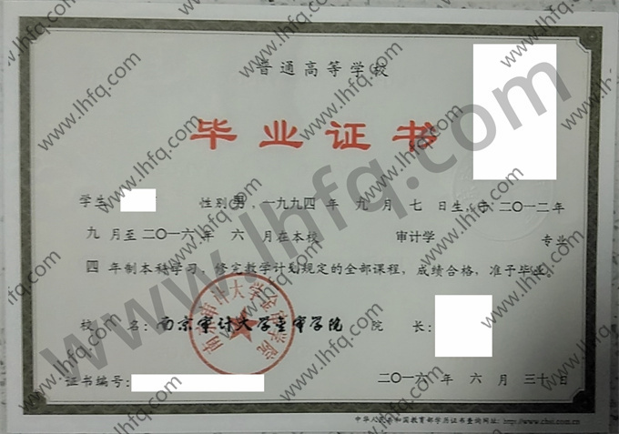 南京审计大学金审学院毕业证样本