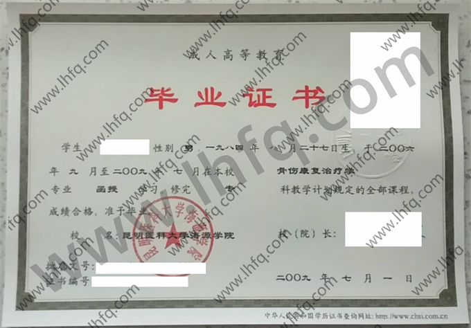 昆明医科大学海源学院毕业证样本
