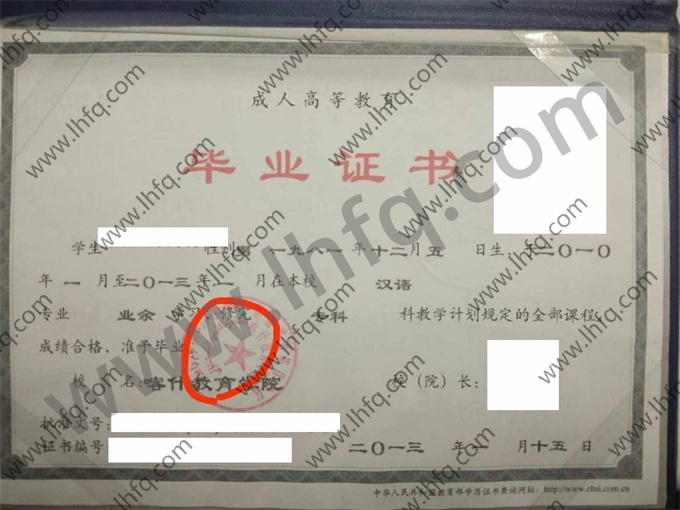 喀什教育学院毕业证样本