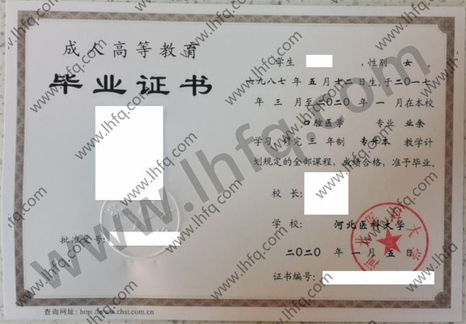 河北医科大学毕业证样本