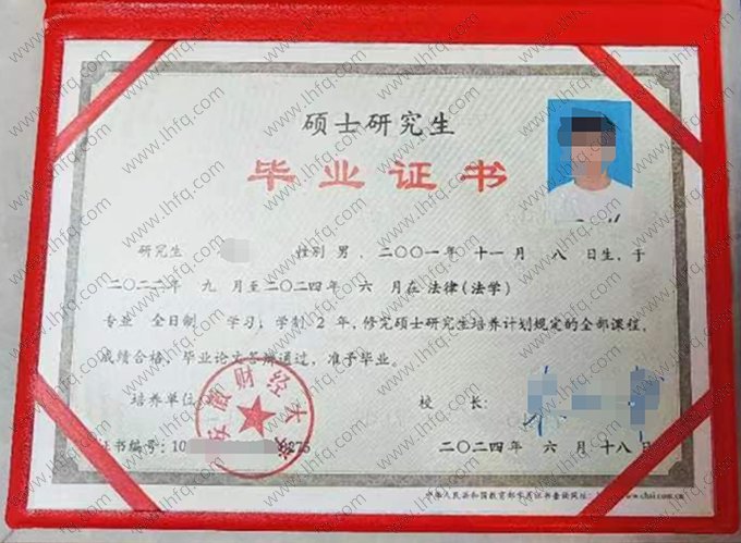 安徽财经大学2024年硕士研究生毕业证书样本图片（法律（法学））