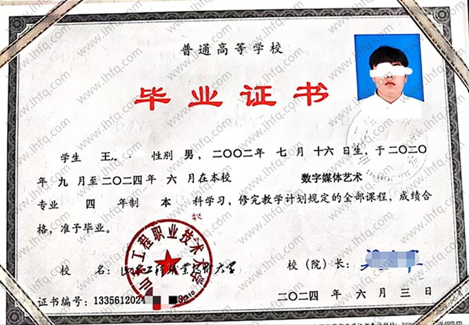 山东工程职业技术大学2024年普通全日制本科毕业证书样本图片（数字媒体艺术）