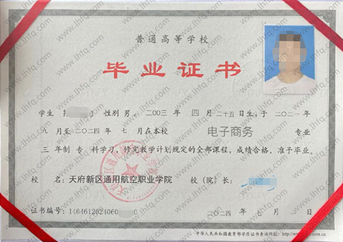 天府新区通用航空职业学院毕业证样本图片
