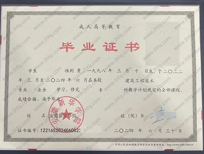 安徽新华学院毕业证样本图片