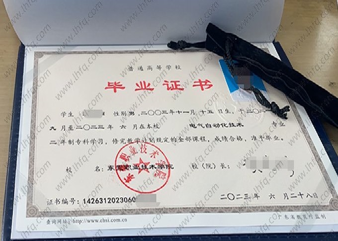 东莞职业技术学院2023年普通全日制专科毕业证书样本图片（电气自动化技术）