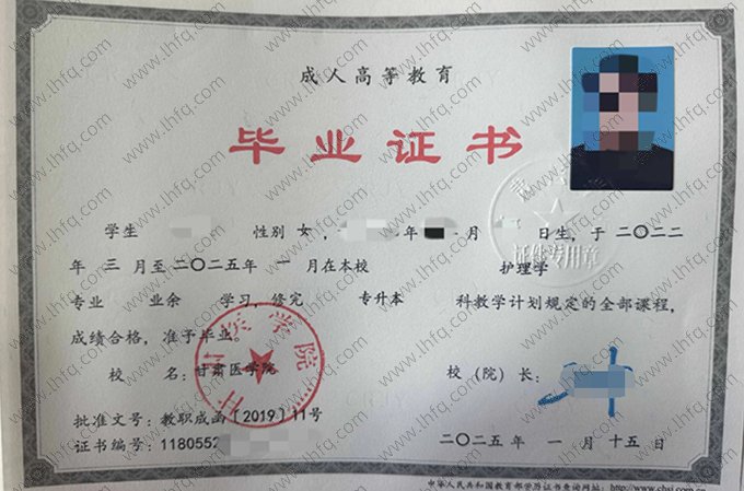 甘肃医学院毕业证样本图片