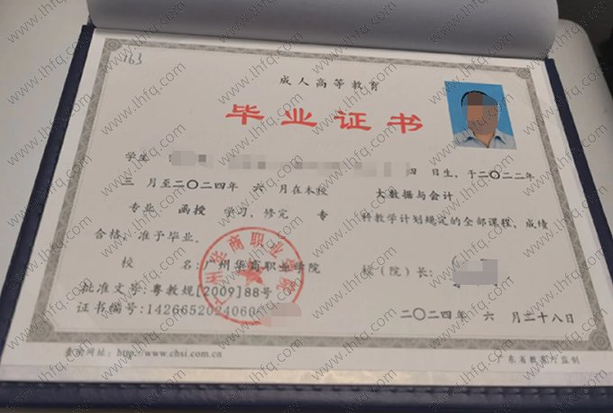 广州华商职业学院2024年函授专科毕业证书样本图片（大数据与会计）