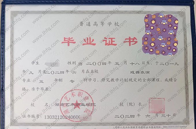 湖南艺术职业学院毕业证样本图片