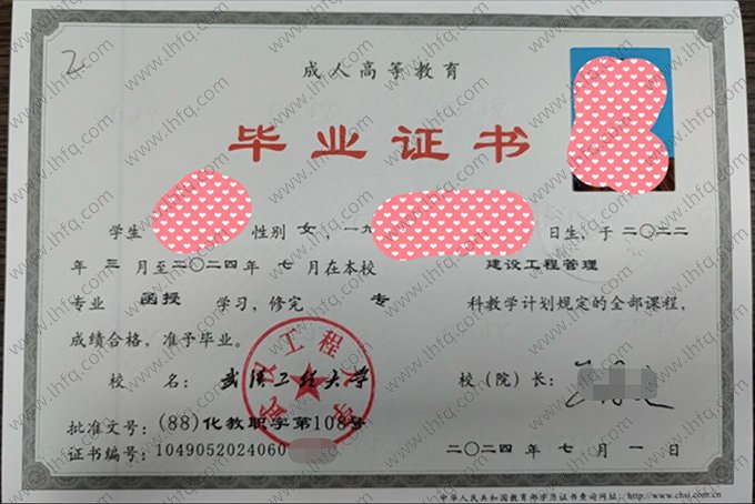 武汉工程大学毕业证样本图片