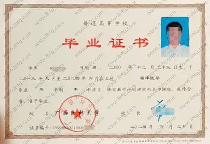 广西医科大学2024年普通全日制本科毕业证书样本图片（临床医学）