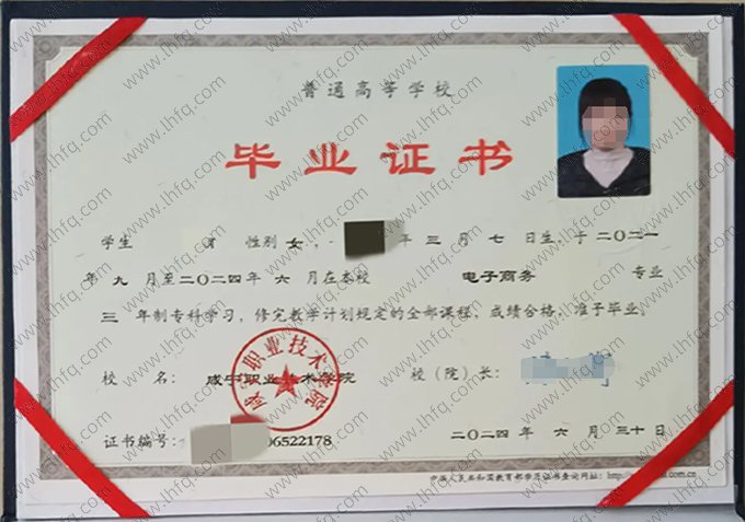 咸宁职业技术学院2024年普通全日制专科毕业证书样本图片（电子商务）