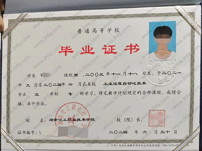 湖南化工职业技术学院毕业证样本图片