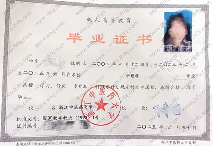 浙江中医药大学毕业证样本图片