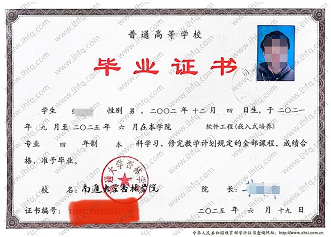 南通大学杏林学院毕业证样本图片