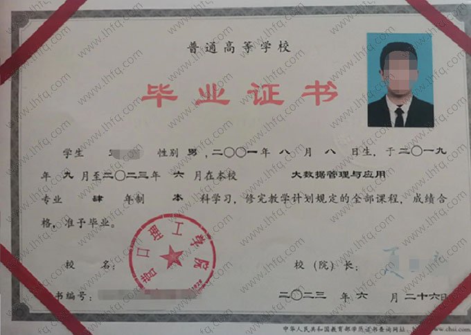 营口理工学院2023年普通全日制本科毕业证书样本图片（大数据管理与应用）