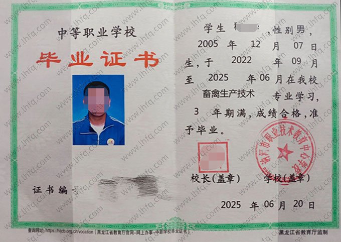 讷河市职业技术教育中心学校中专毕业证样本图片