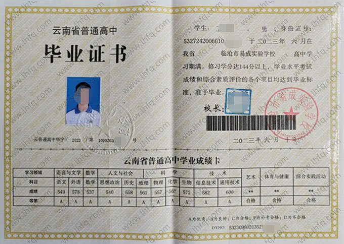 临沧市易成实验学校高中毕业证样本