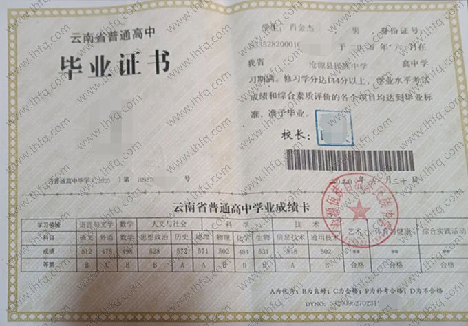 沧源佤族自治县民族中学高中毕业证样本